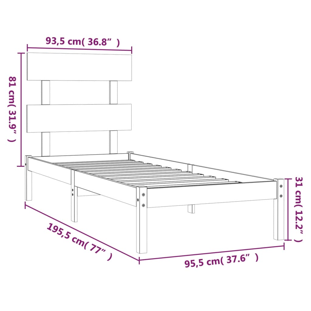 Cadre de lit sans matelas 90x190 cm bois massif - XIOS