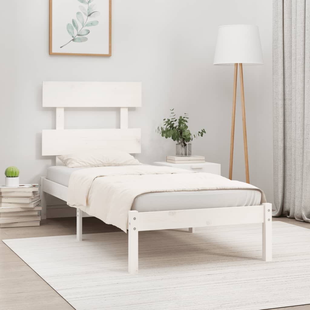 Cadre de lit sans matelas blanc 90x190 cm bois massif - XIOS