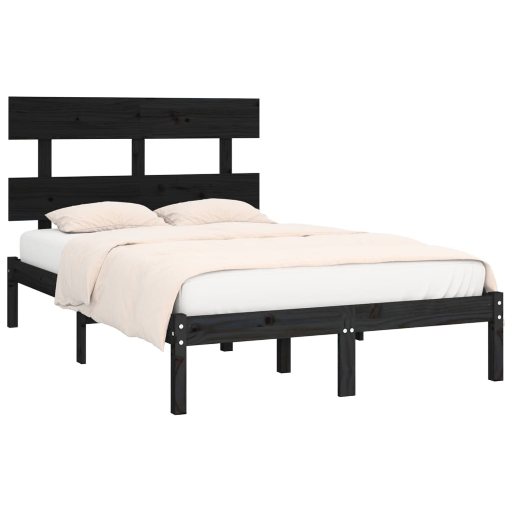 Cadre de lit sans matelas noir 140x190 cm bois massif - XIOS