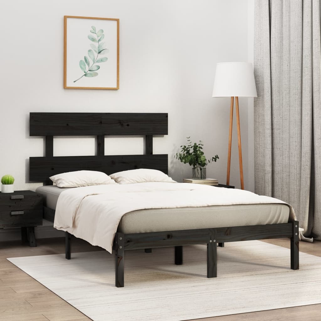 Cadre de lit sans matelas noir 140x190 cm bois massif - XIOS