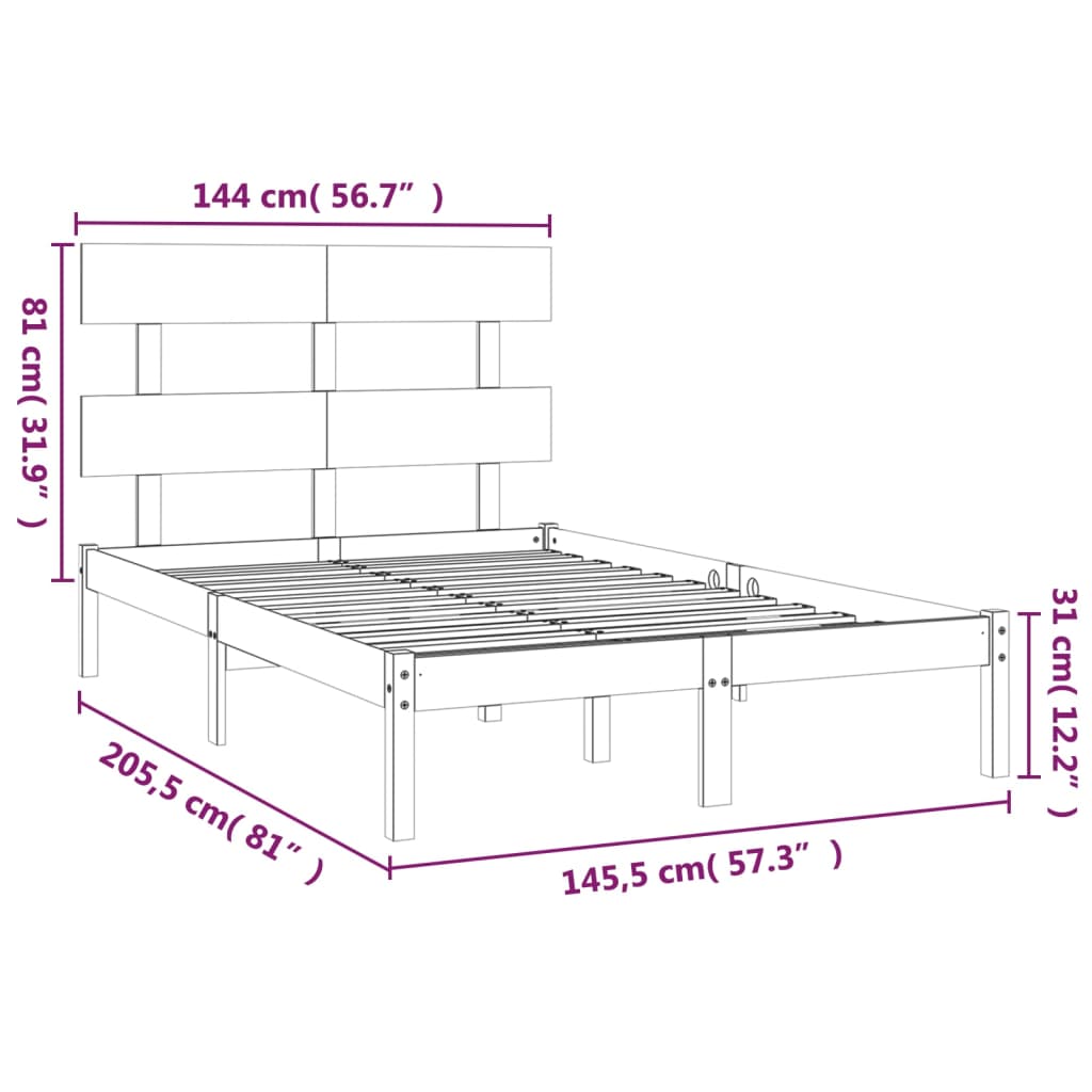 Cadre de lit sans matelas 140x200 cm bois massif - XIOS