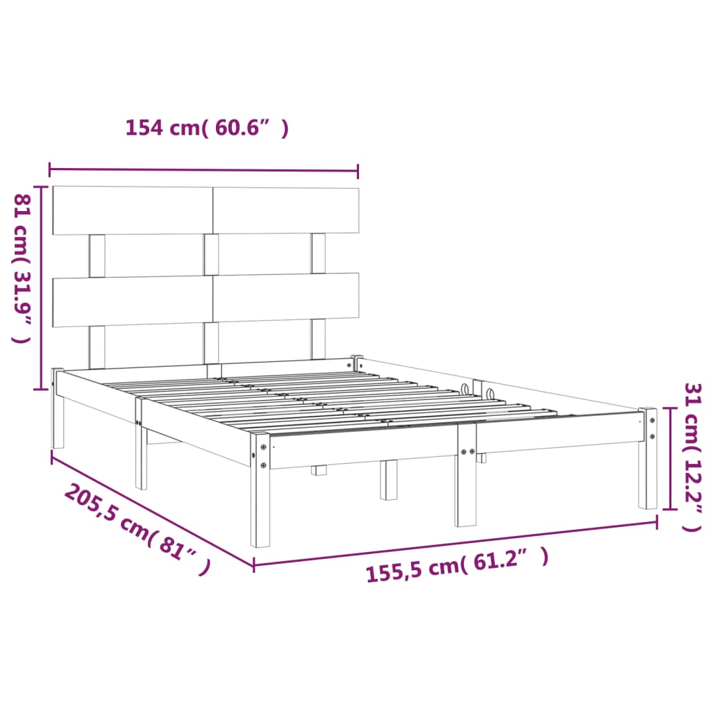 Cadre de lit sans matelas 150x200 cm bois massif - XIOS