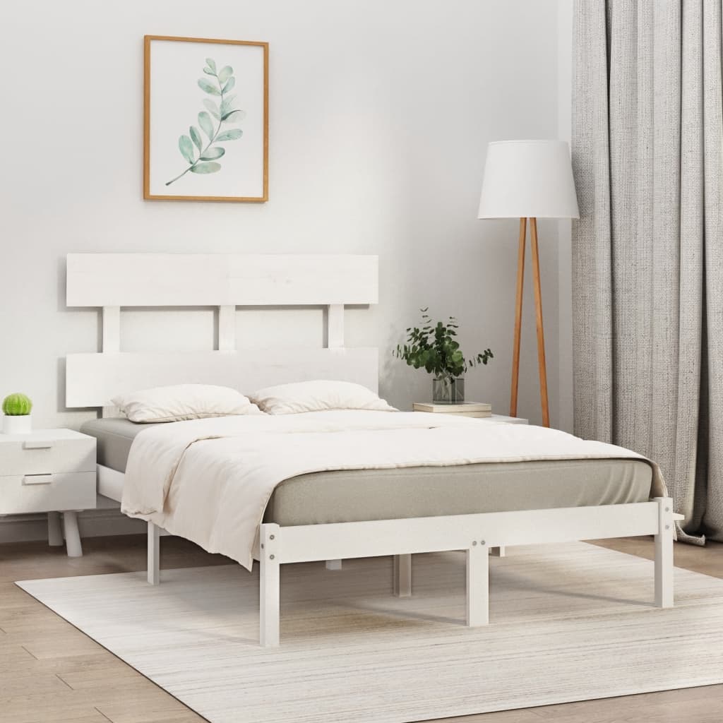 Cadre de lit sans matelas blanc 160x200 cm bois massif - XIOS