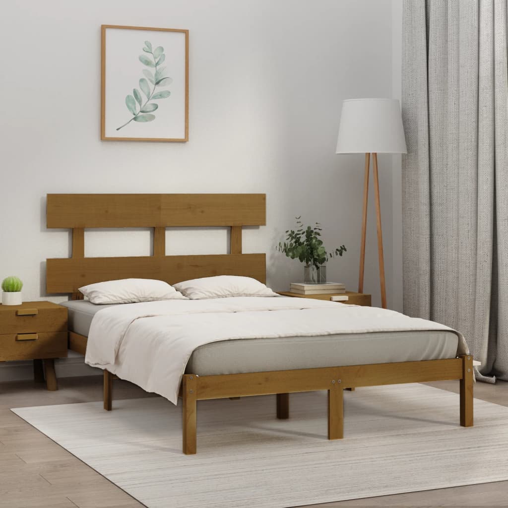 Cadre de lit sans matelas marron miel 200x200 cm bois massif - XIOS