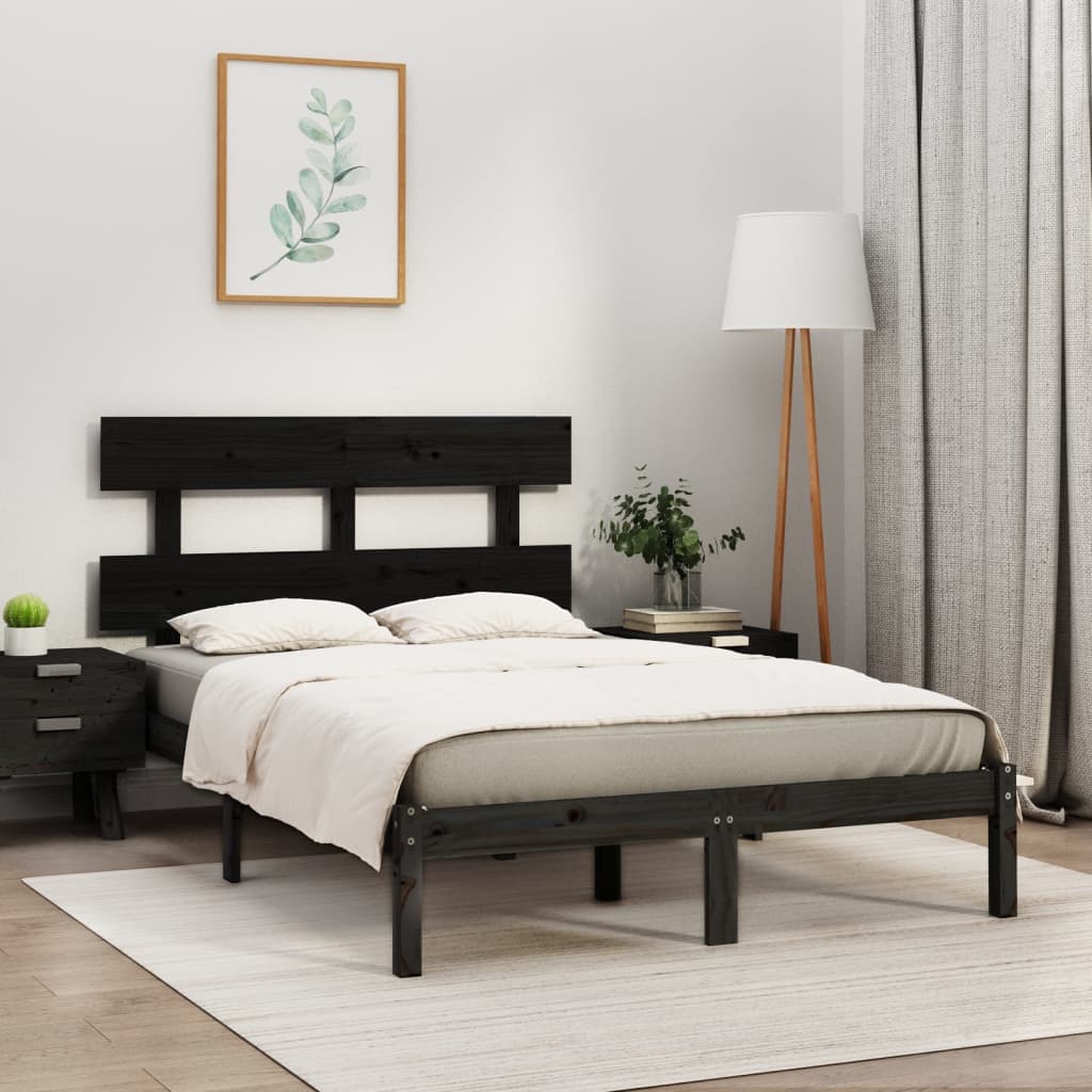 Cadre de lit sans matelas noir 200x200 cm bois massif - XIOS