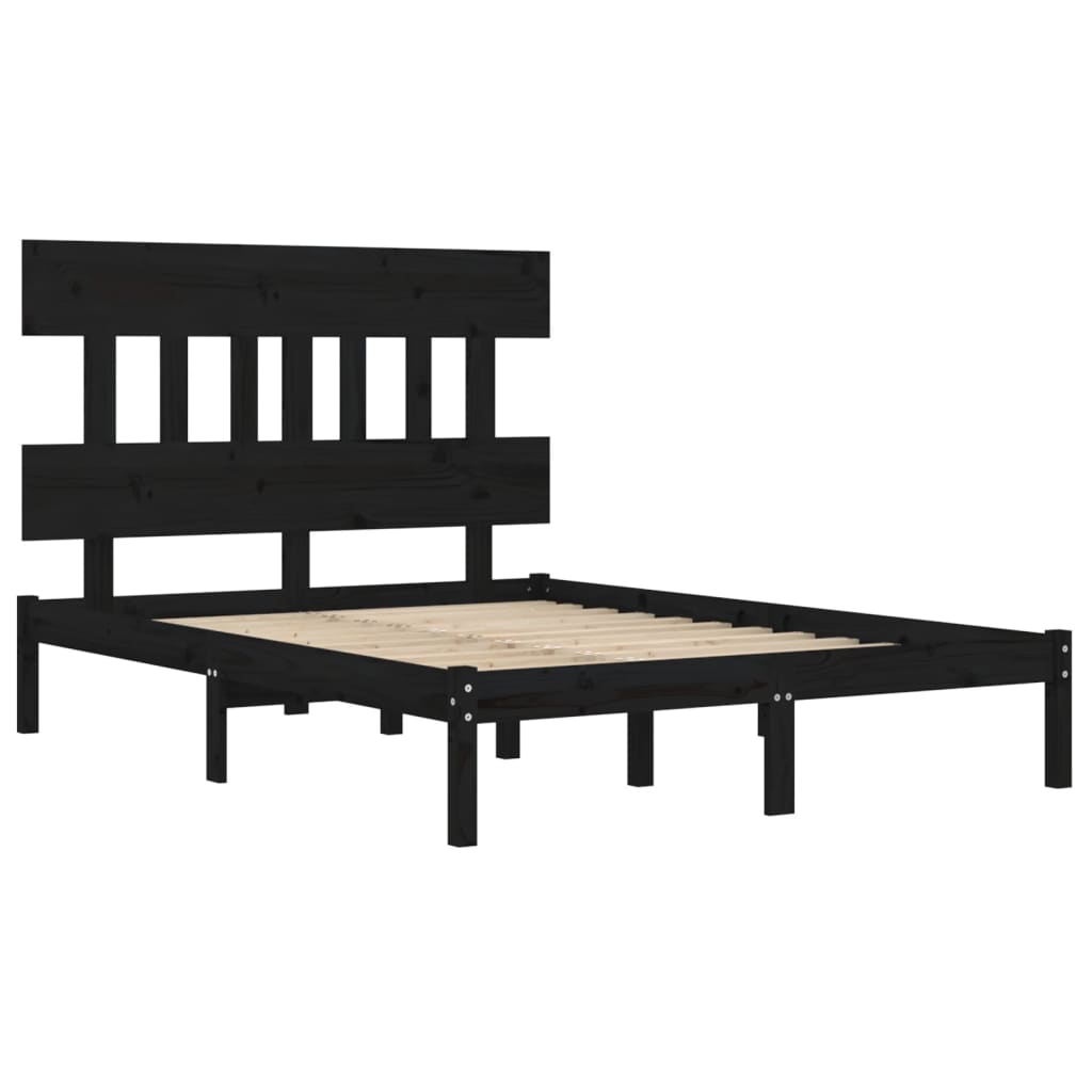 Cadre de lit sans matelas noir 140x190 cm bois massif - XIOS