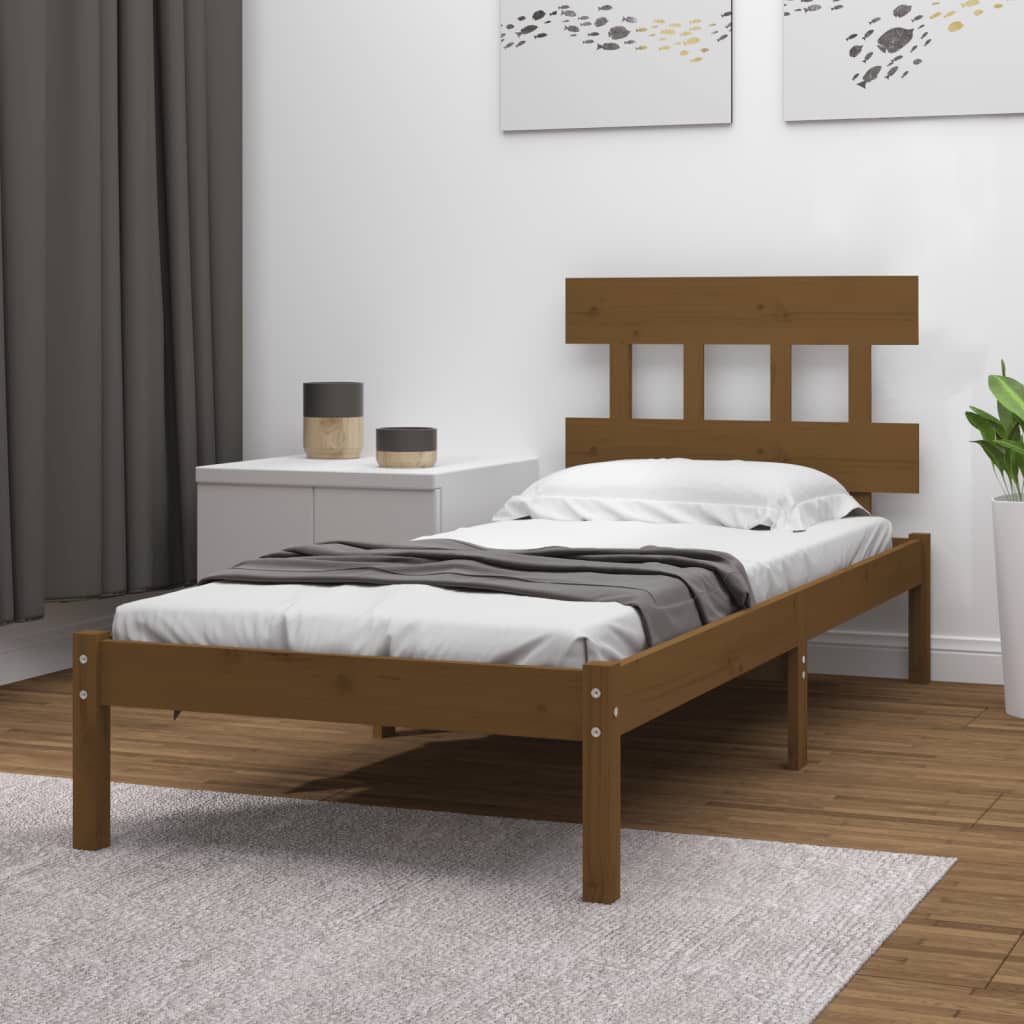 Cadre de lit sans matelas marron miel 100x200 cm bois massif - XIOS