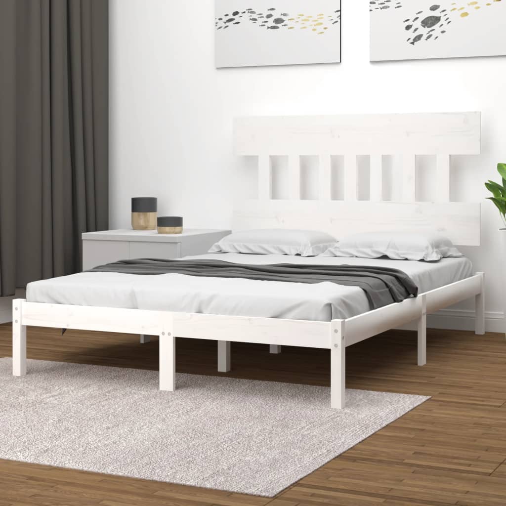 Cadre de lit sans matelas blanc 160x200 cm bois massif - XIOS