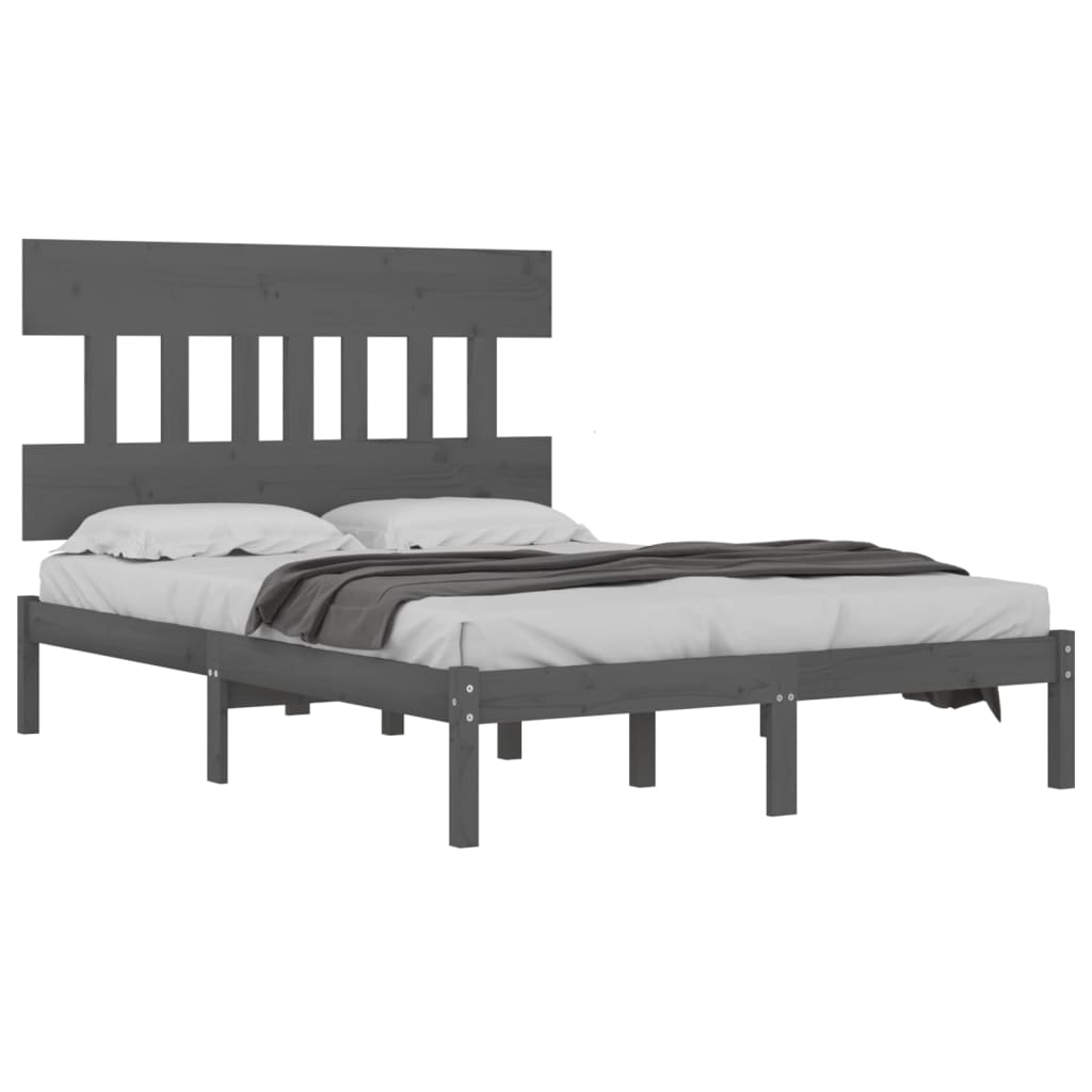Cadre de lit sans matelas gris 200x200 cm bois massif - XIOS