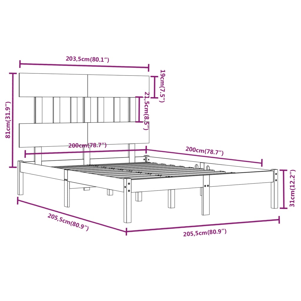 Cadre de lit sans matelas marron miel 200x200 cm bois massif - XIOS