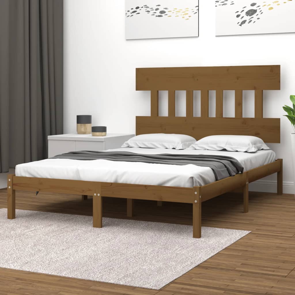 Cadre de lit sans matelas marron miel 200x200 cm bois massif - XIOS
