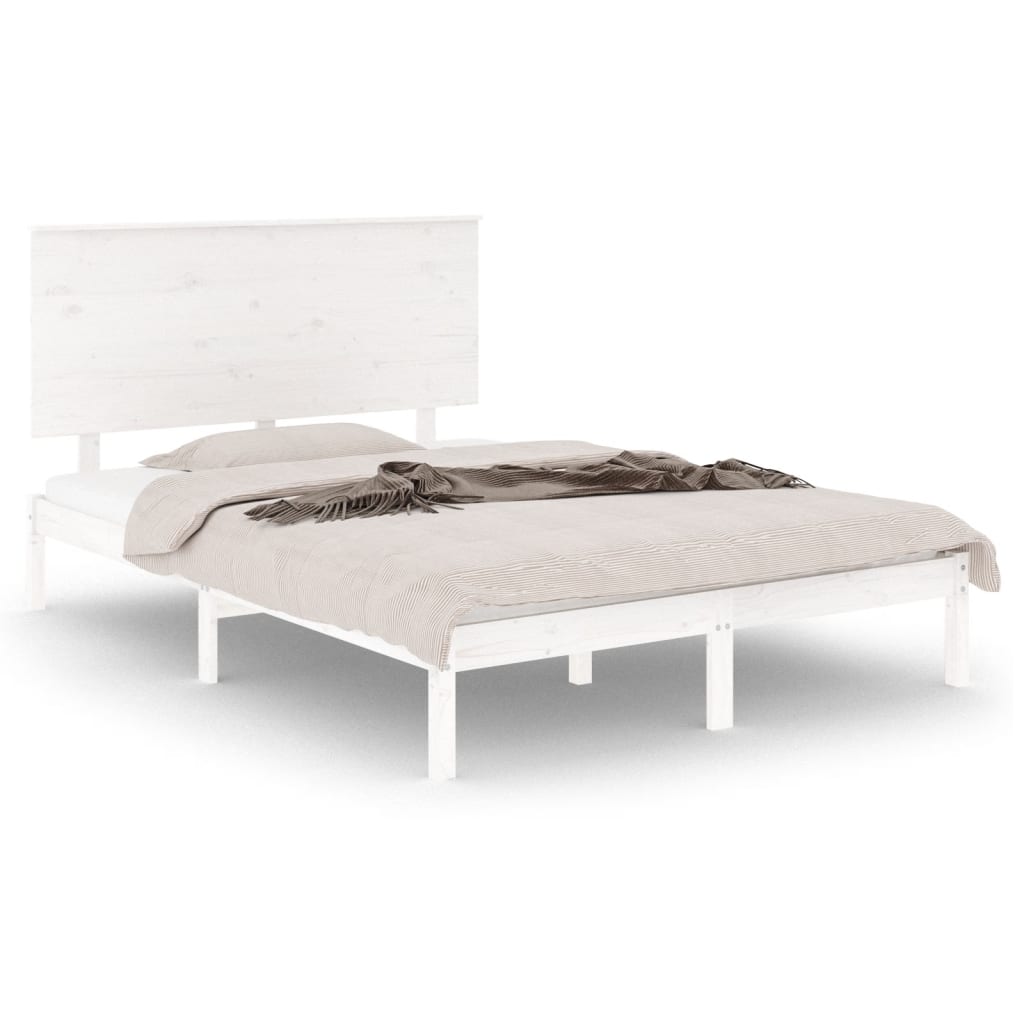 Cadre de lit sans matelas blanc 140x190 cm bois de pin massif - XIOS