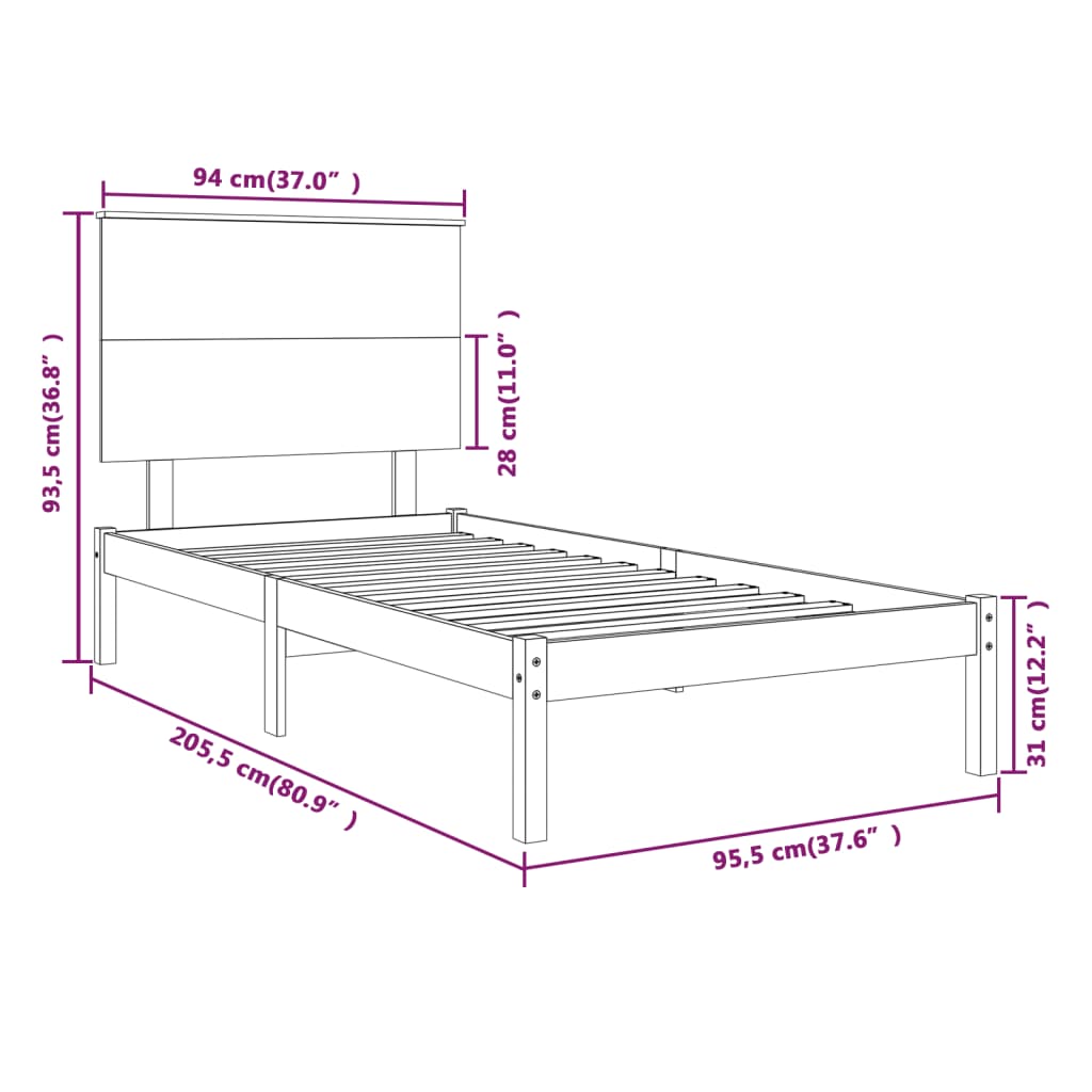 Cadre de lit sans matelas blanc 90x200 cm bois de pin massif - XIOS