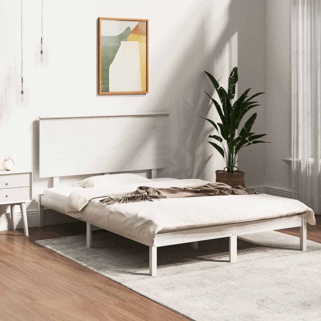 Cadre de lit sans matelas blanc 140x200 cm bois de pin massif - XIOS