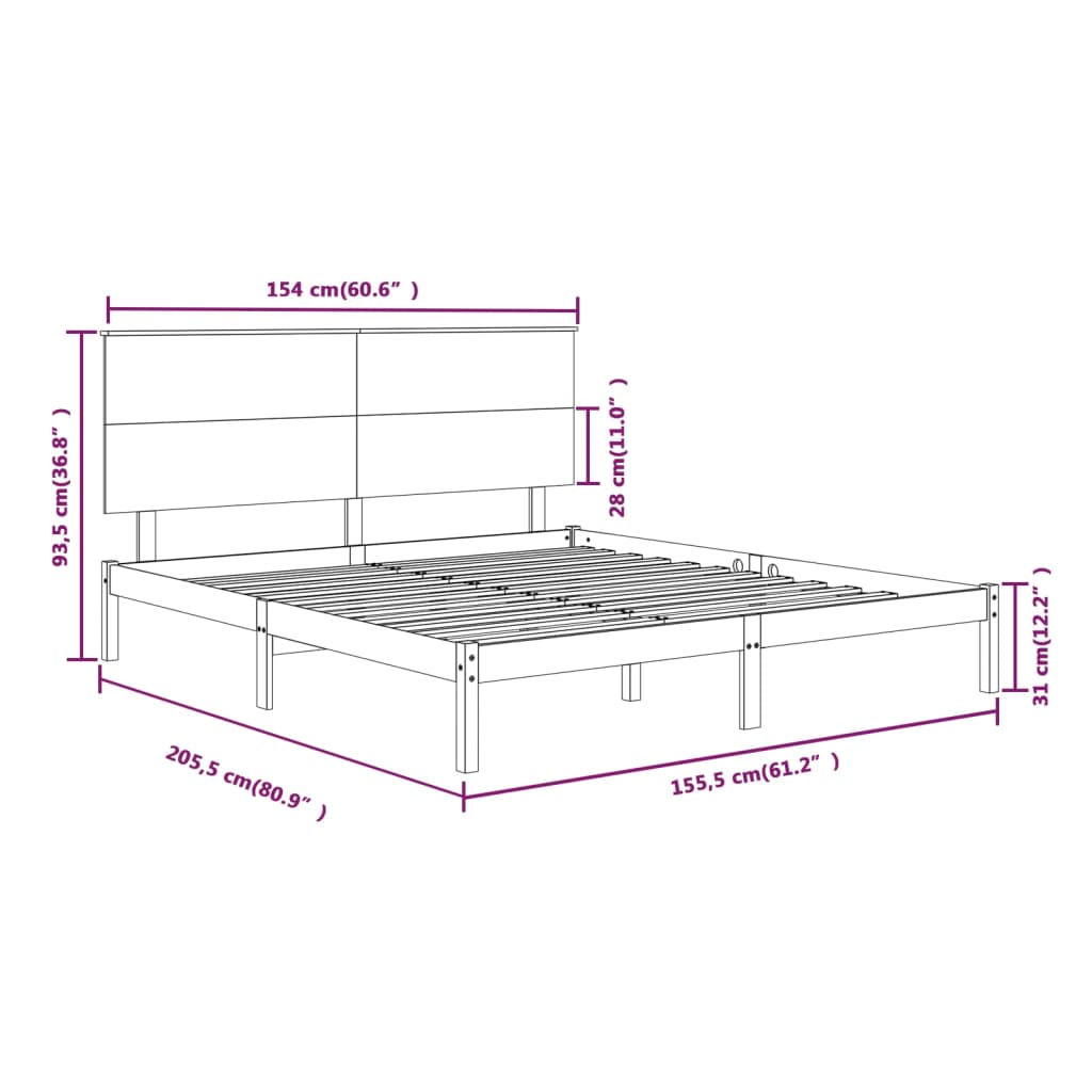 Cadre de lit sans matelas 150x200 cm bois massif - XIOS