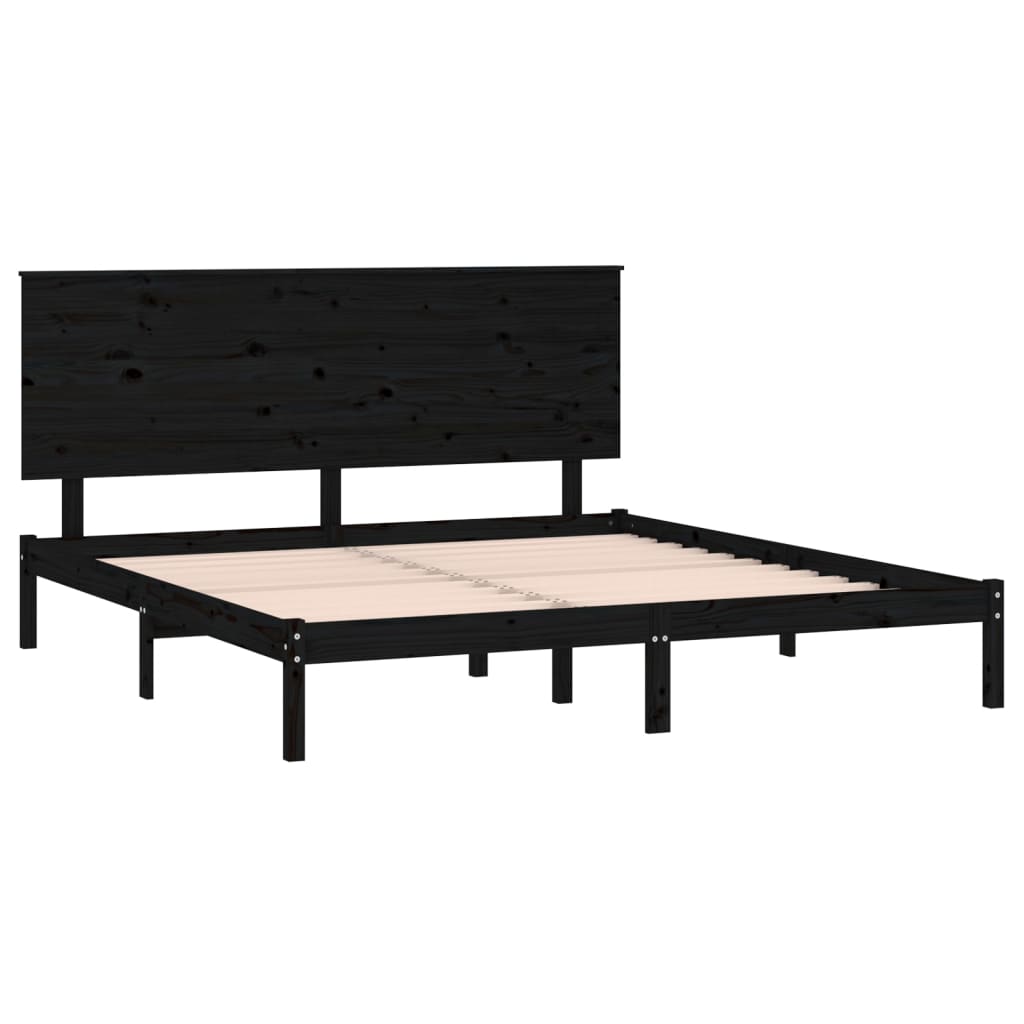 Cadre de lit sans matelas noir 200x200 cm bois massif de pin - XIOS
