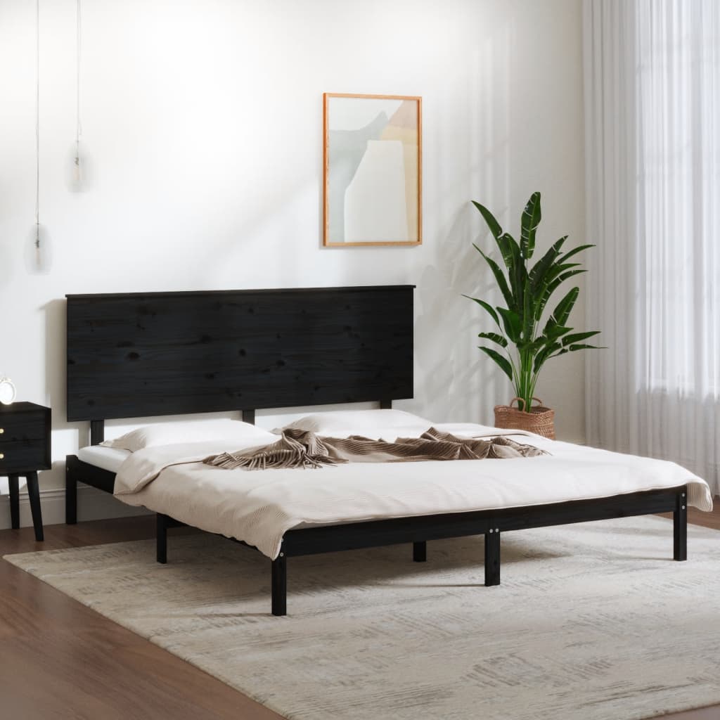 Cadre de lit sans matelas noir 200x200 cm bois massif de pin - XIOS