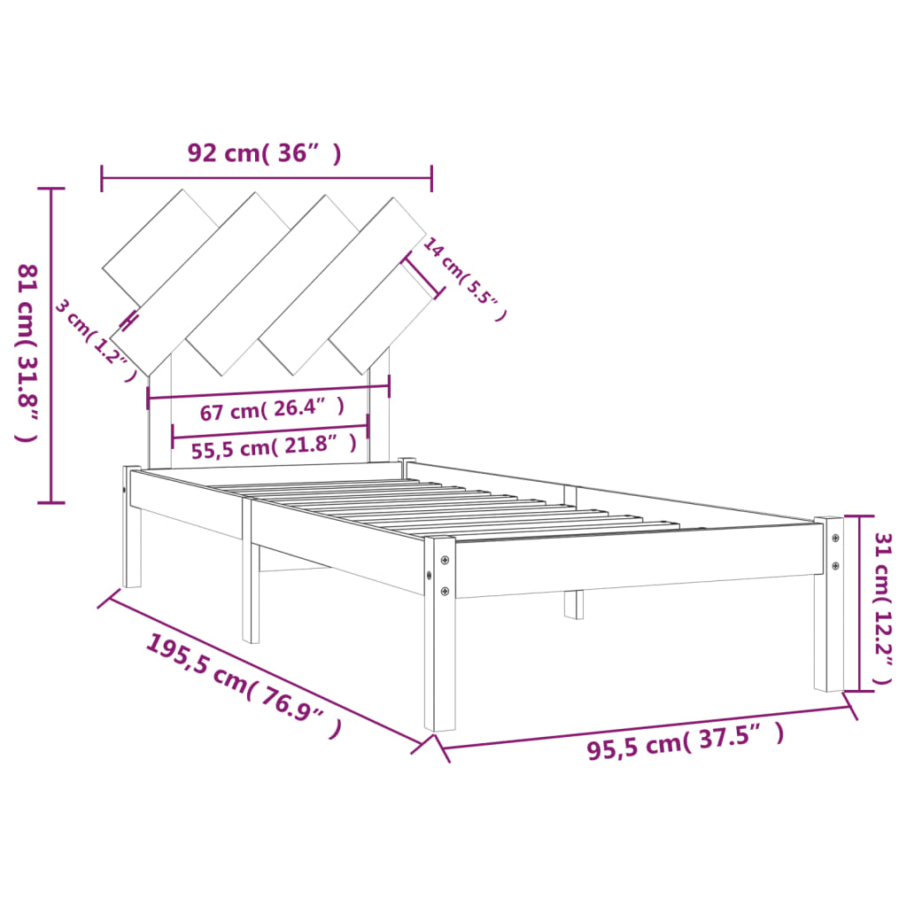 Cadre de lit sans matelas 90x190 cm bois massif - XIOS