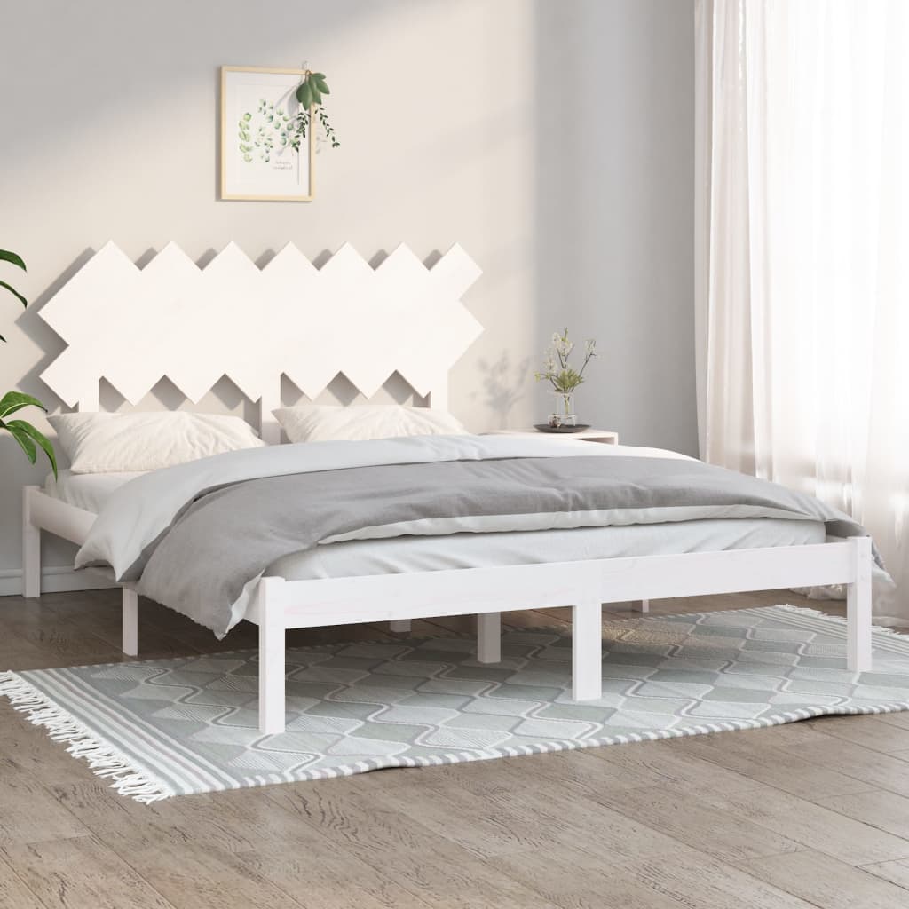 Cadre de lit sans matelas blanc 140x190 cm bois massif - XIOS