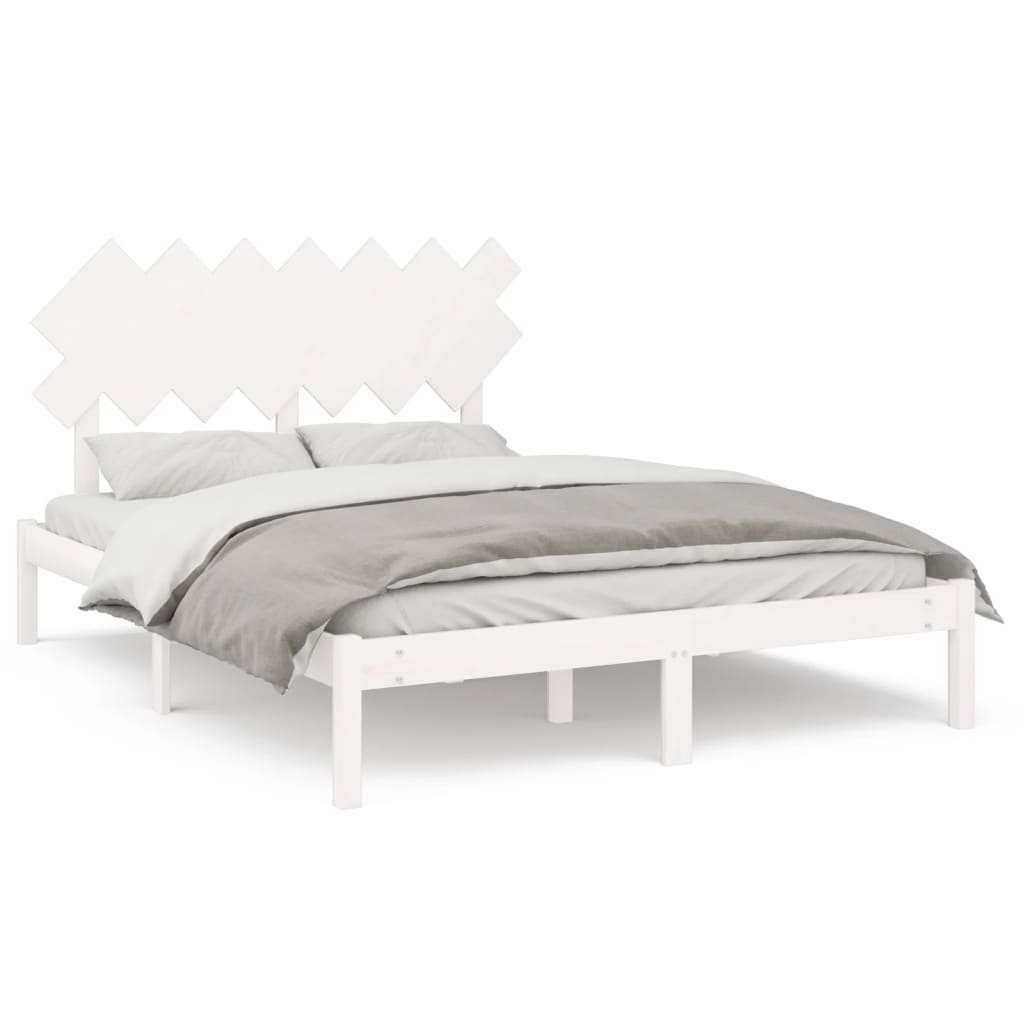 Cadre de lit sans matelas blanc 150x200 cm bois massif - XIOS