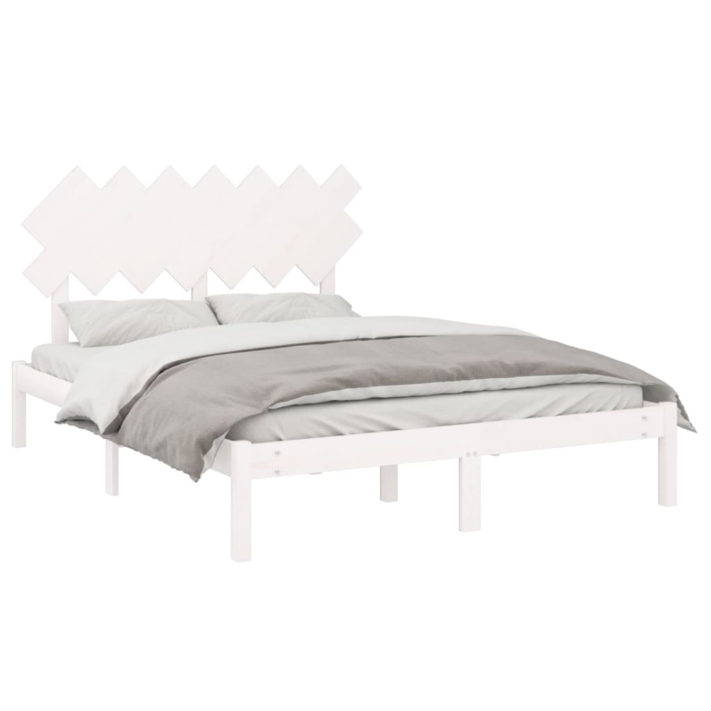 Cadre de lit sans matelas blanc 150x200 cm bois massif - XIOS