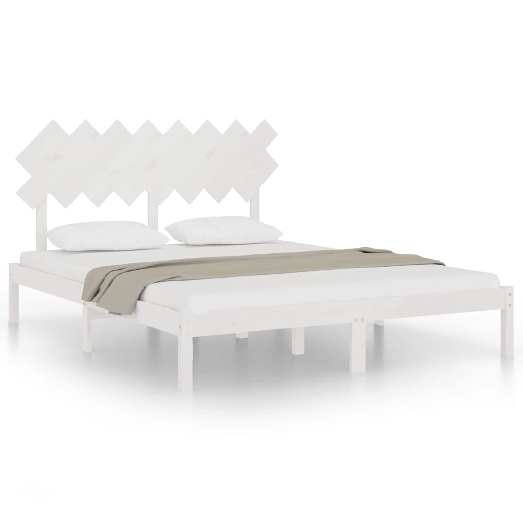 Cadre de lit sans matelas blanc 160x200 cm bois massif - XIOS