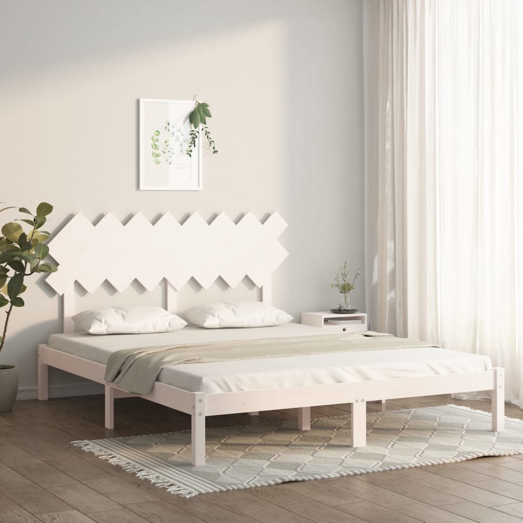 Cadre de lit sans matelas blanc 160x200 cm bois massif - XIOS