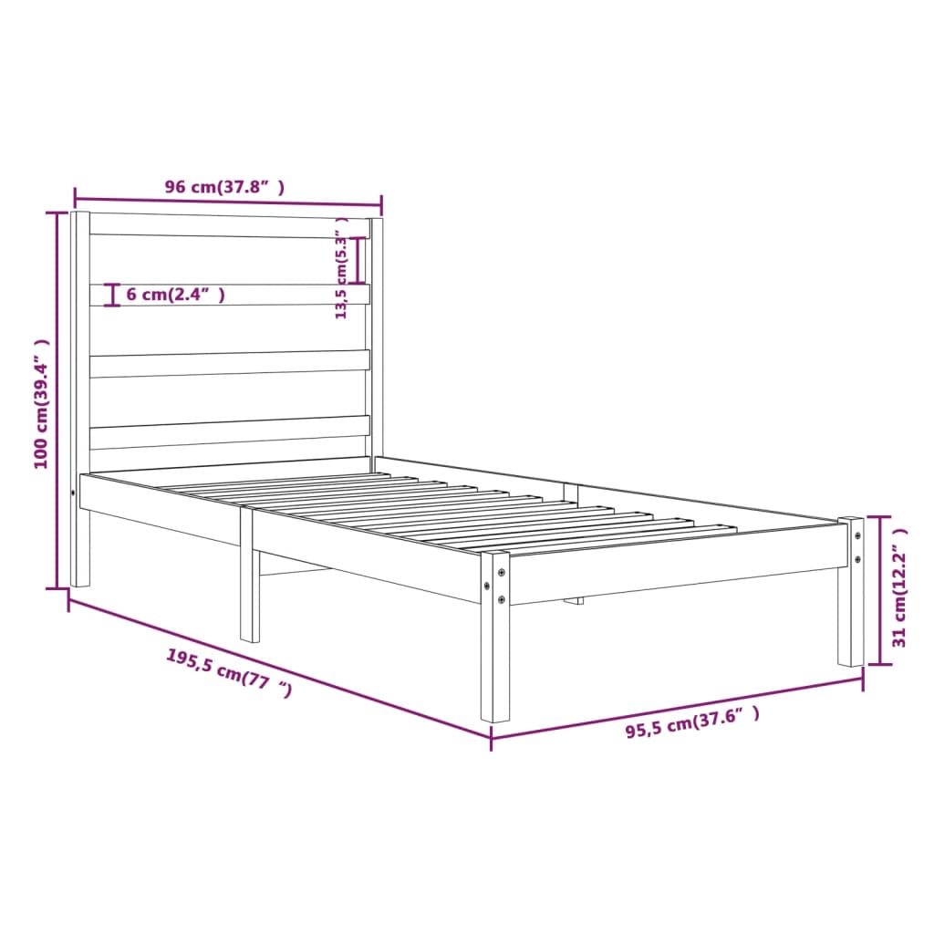 Cadre de lit sans matelas 90x190 cm bois massif - XIOS