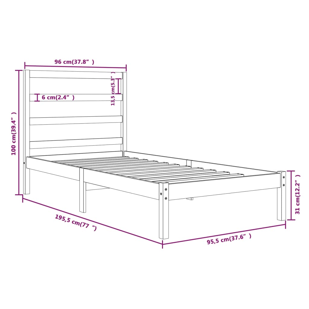 Cadre de lit sans matelas blanc 90x190 cm bois massif - XIOS