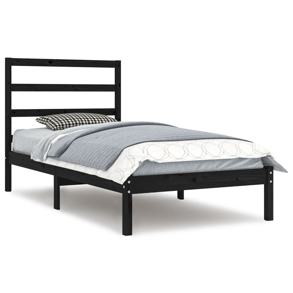 Cadre de lit sans matelas noir 100x200 cm bois massif de pin - XIOS