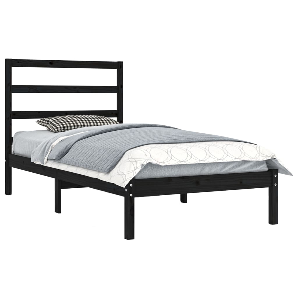 Cadre de lit sans matelas noir 100x200 cm bois massif de pin - XIOS