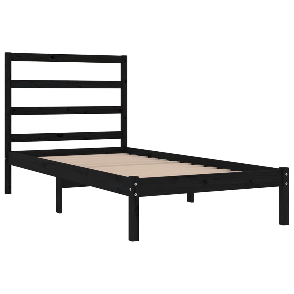Cadre de lit sans matelas noir 100x200 cm bois massif de pin - XIOS