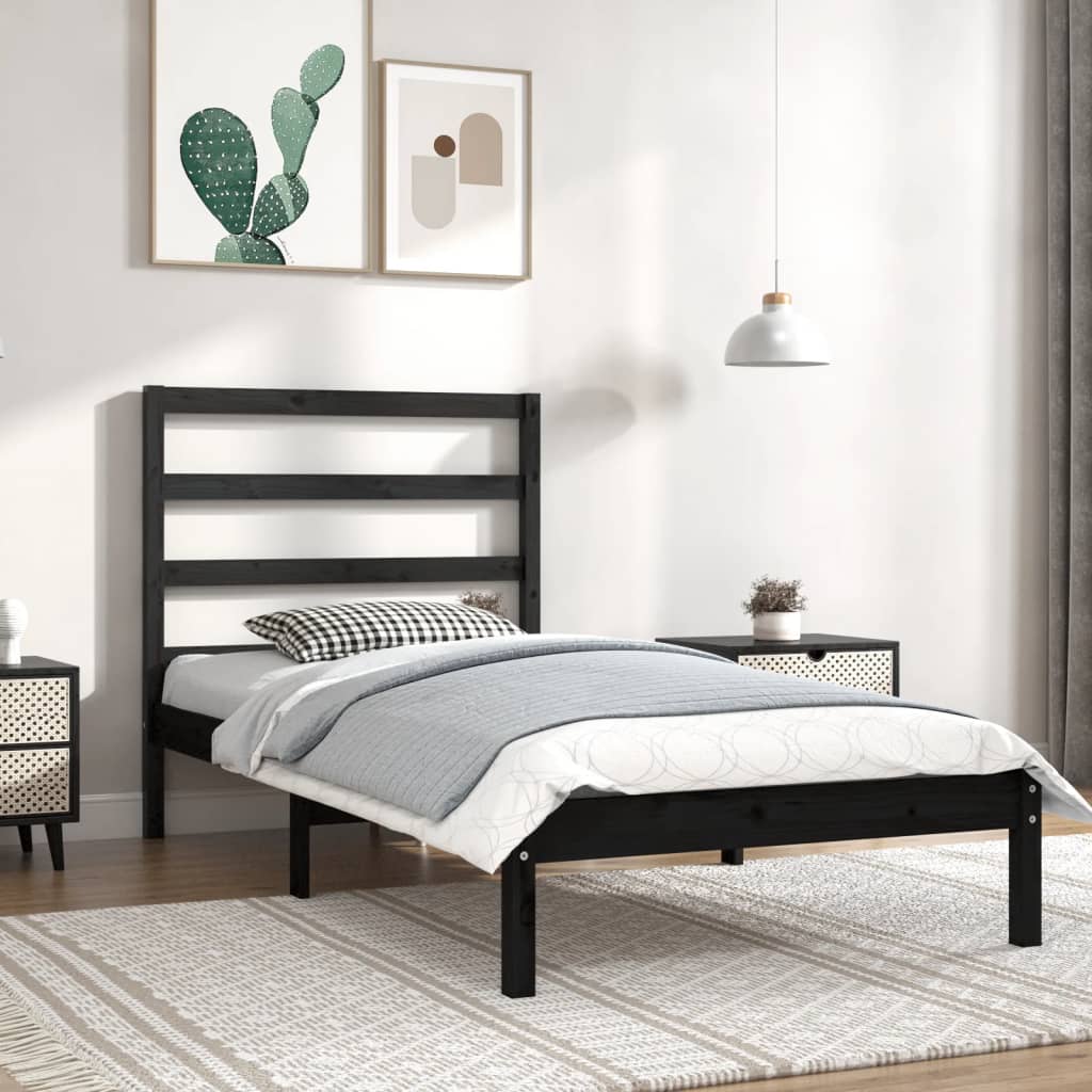 Cadre de lit sans matelas noir 100x200 cm bois massif de pin - XIOS