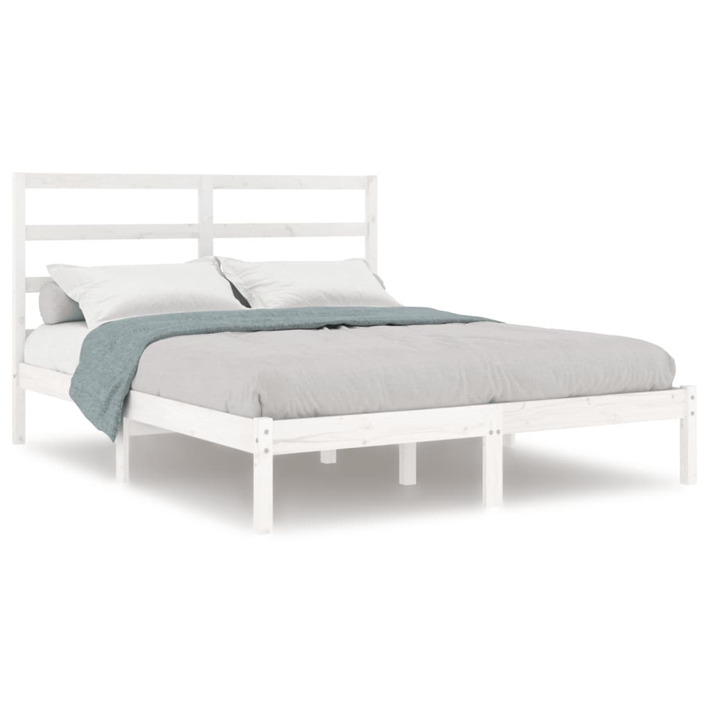 Cadre de lit sans matelas blanc 160x200 cm bois de pin massif - XIOS