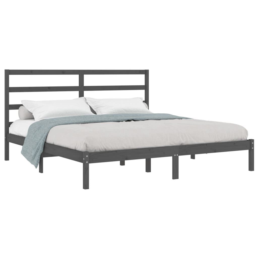 Cadre de lit sans matelas gris 200x200 cm bois massif de pin - XIOS