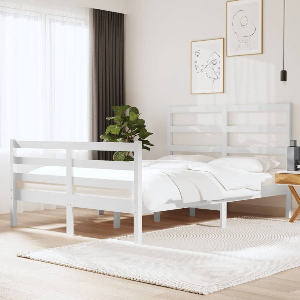 Cadre de lit sans matelas blanc bois de pin massif 120x190 cm - XIOS