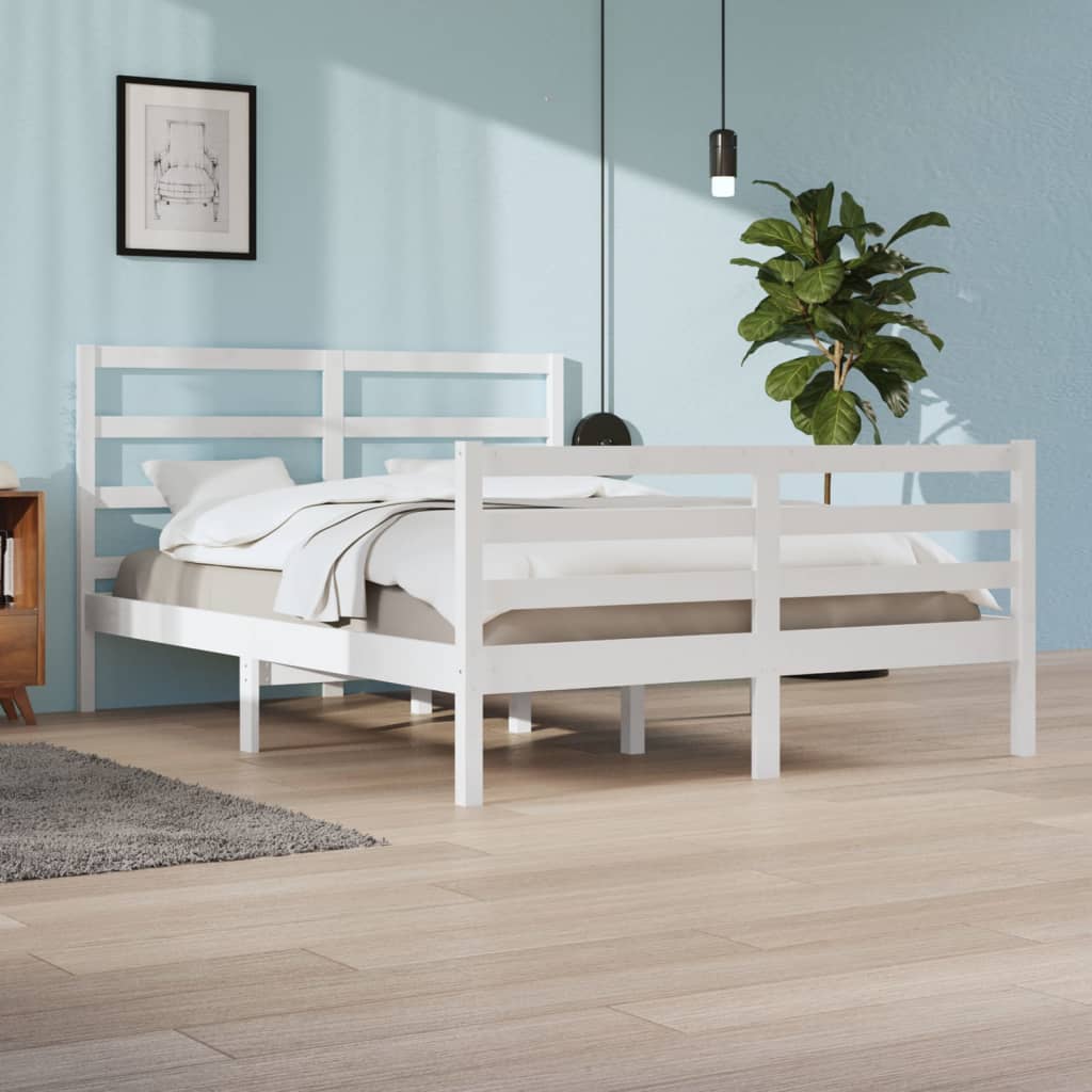 Cadre de lit sans matelas blanc bois de pin massif 140x200 cm - XIOS