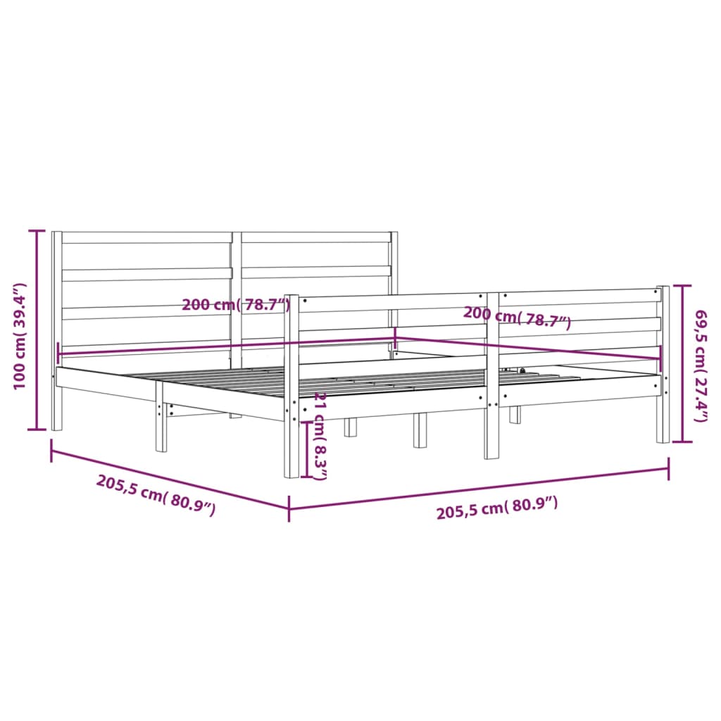 Cadre de lit sans matelas bois massif de pin gris 200x200 cm - XIOS