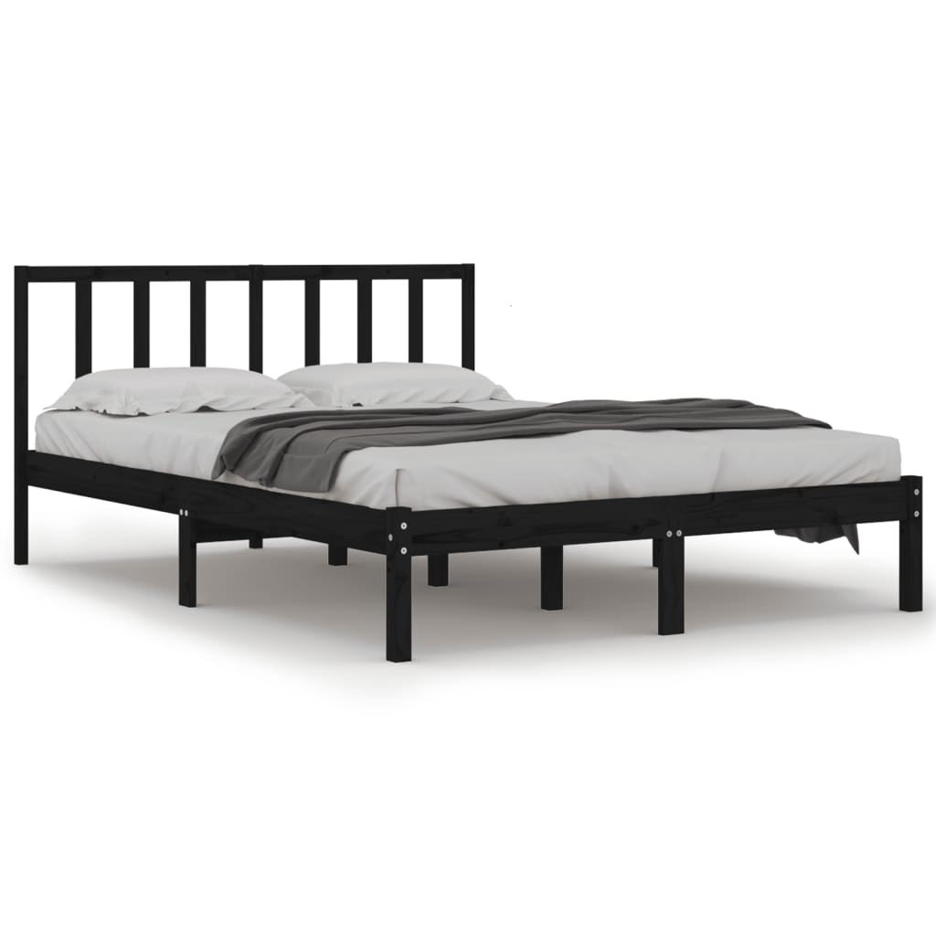 Cadre de lit sans matelas noir bois de pin massif 150x200 cm - XIOS