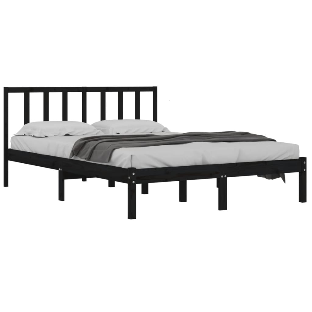 Cadre de lit sans matelas noir bois de pin massif 150x200 cm - XIOS