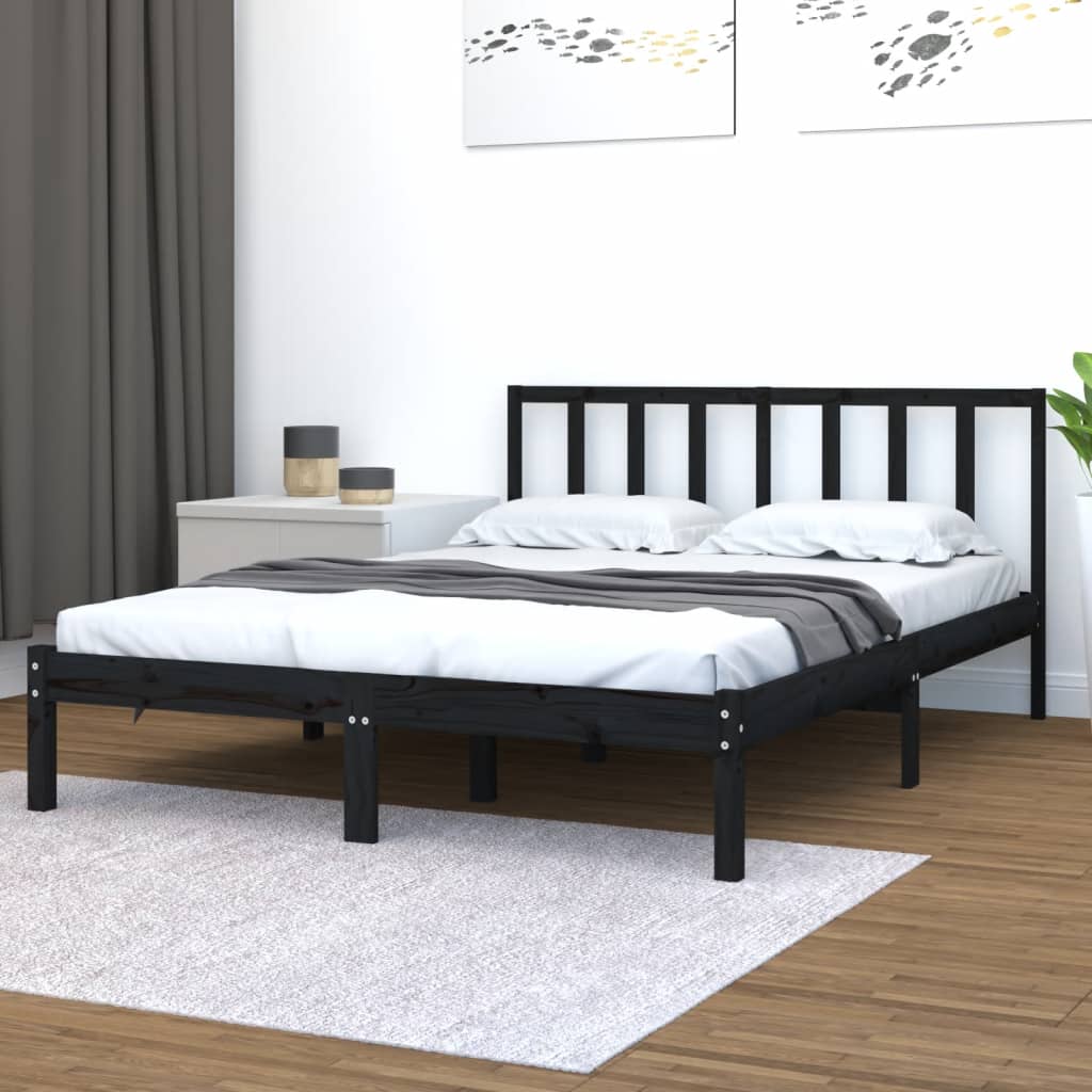 Cadre de lit sans matelas noir bois de pin massif 150x200 cm - XIOS