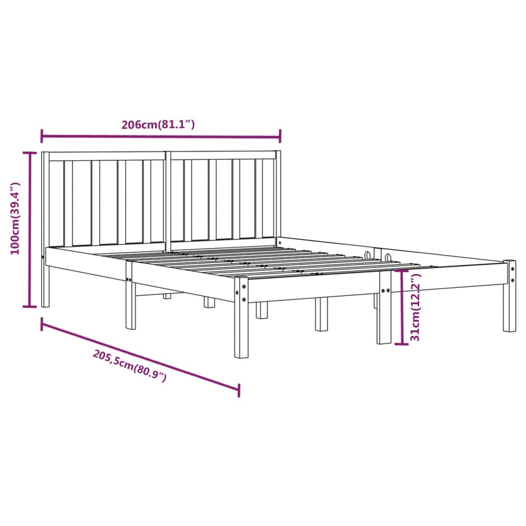 Cadre de lit sans matelas bois massif de pin gris 200x200 cm - XIOS