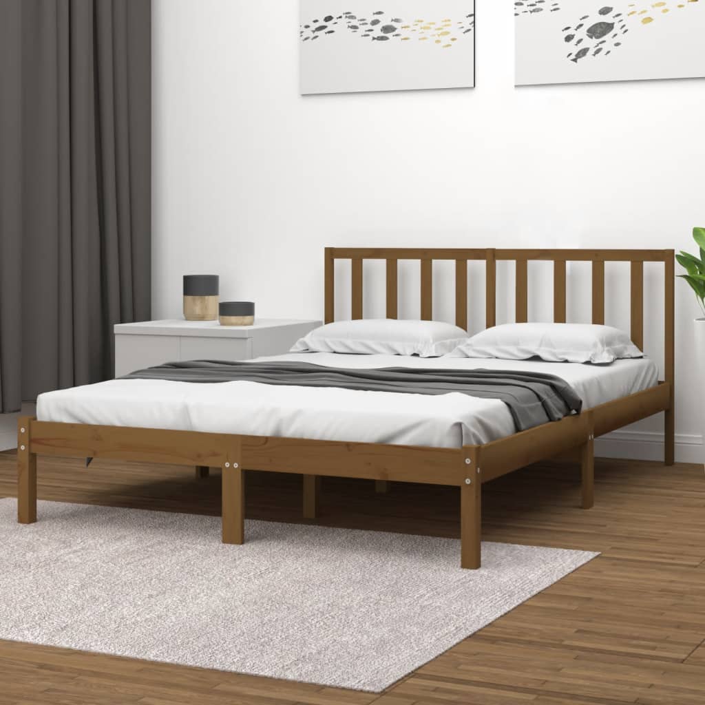 Cadre de lit sans matelas marron miel bois pin massif 200x200cm - XIOS