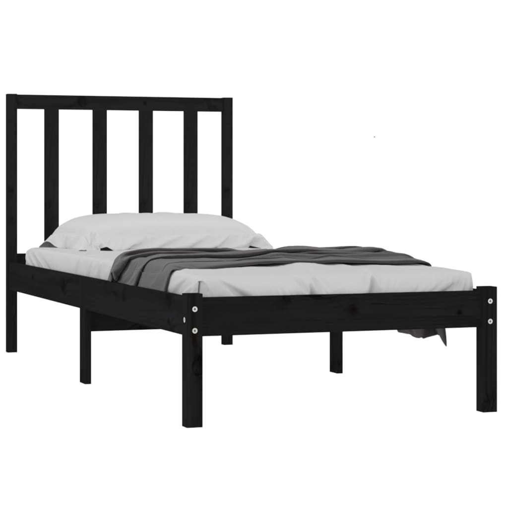 Cadre de lit sans matelas noir 75x190 cm bois de pin massif - XIOS