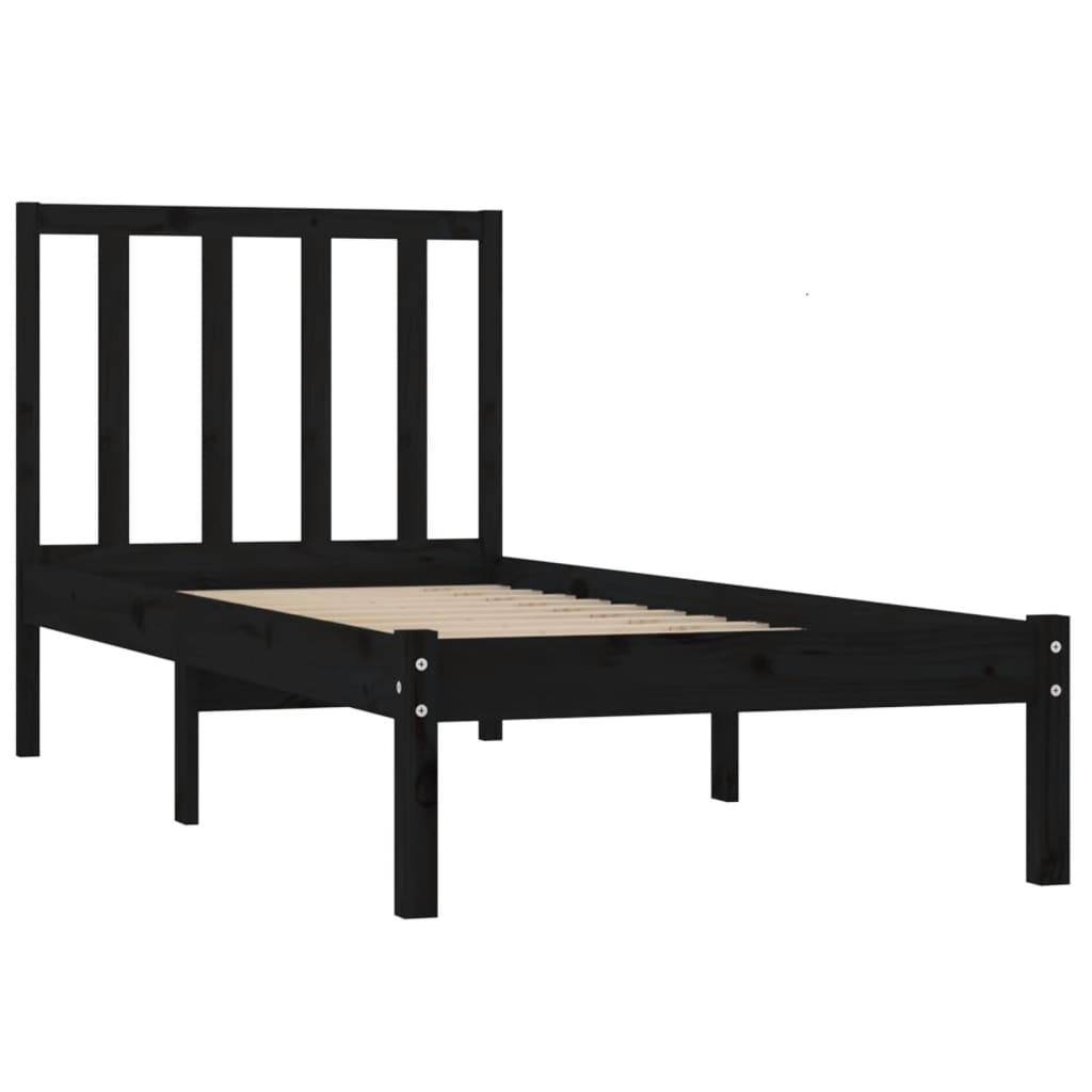 Cadre de lit sans matelas noir 75x190 cm bois de pin massif - XIOS