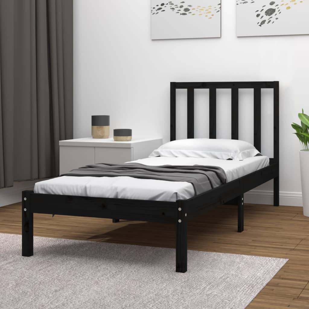 Cadre de lit sans matelas noir 75x190 cm bois de pin massif - XIOS