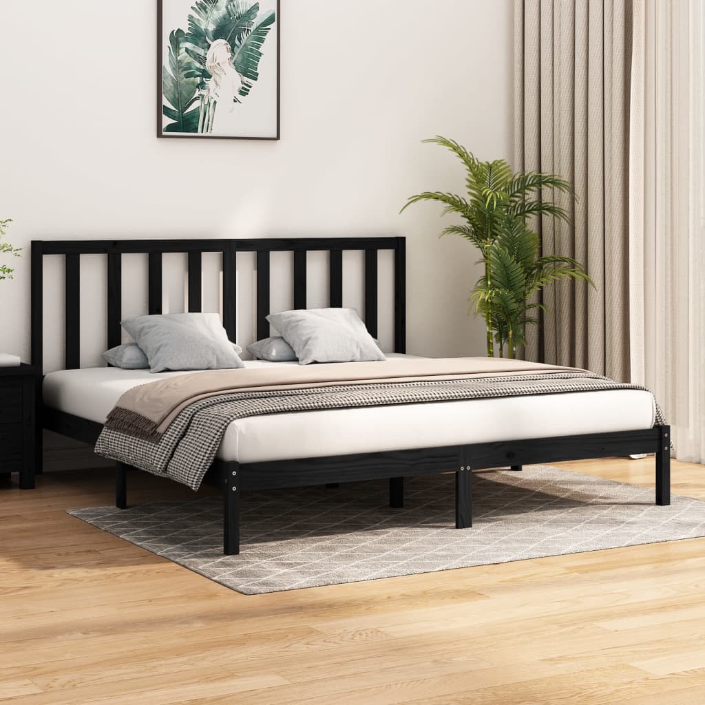 Cadre de lit sans matelas noir bois massif de pin 200x200 cm - XIOS