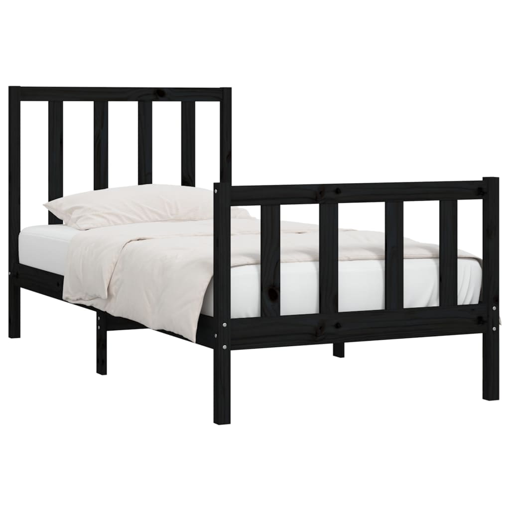 Cadre de lit sans matelas noir 75x190 cm bois massif - XIOS