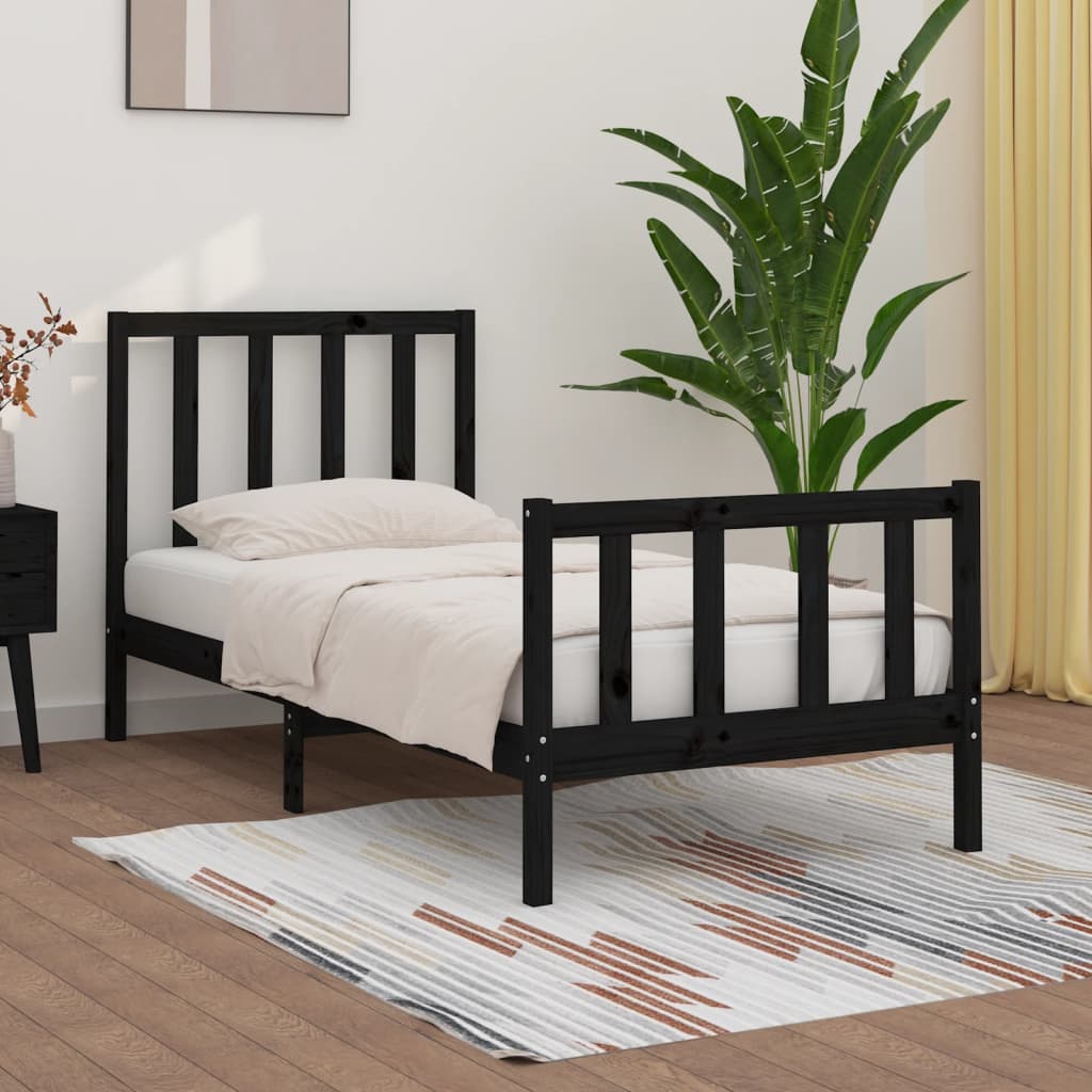 Cadre de lit sans matelas noir 75x190 cm bois massif - XIOS
