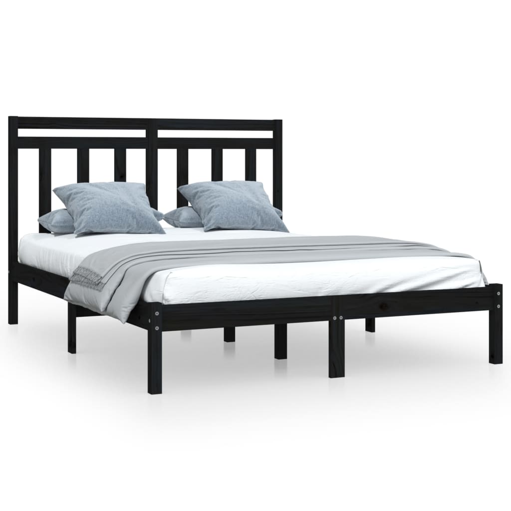 Cadre de lit sans matelas noir 140x190 cm bois massif - XIOS